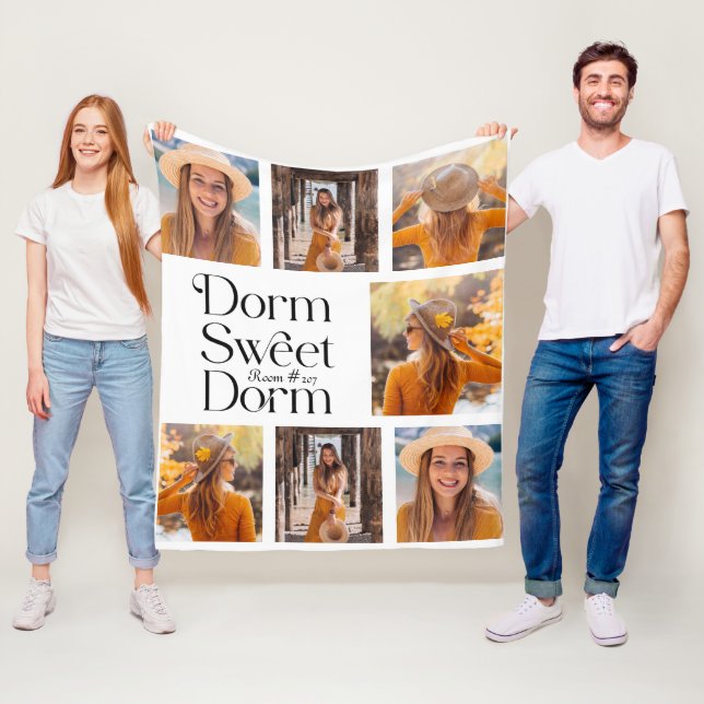 Manta Polar Collage de fotos Dorm Sweet Dorm con número de hab (In situ)