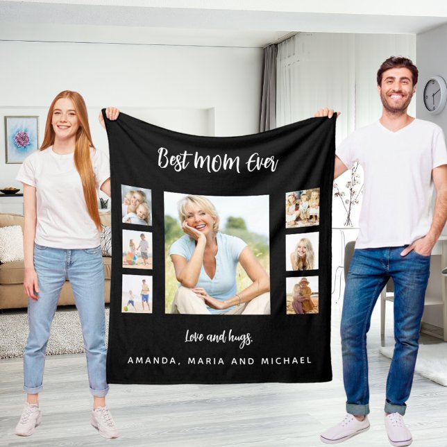 Manta Polar Collage de fotos en blanco negro de mamá Día de la (Subido por el creador)