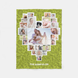 Manta Polar Collage de fotos familiar Corazón Floral Verde 25