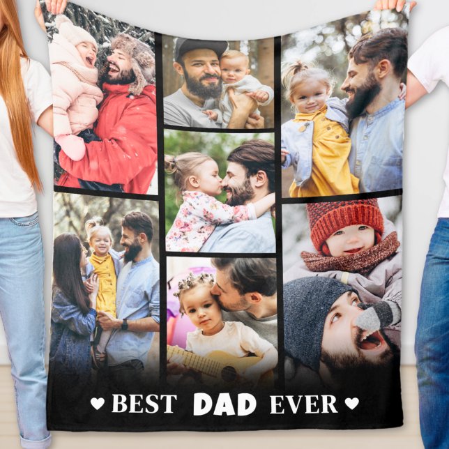Manta Polar Collage de fotos familiar personalizado moderno pa (Modern Personalized Family Photo Collage Dad Fleece Blanket)