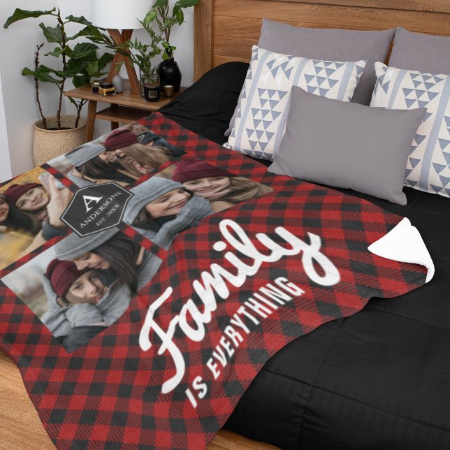 Manta Polar Collage de fotos familiar Red Buffalo Plaid Lumber (Subido por el creador)