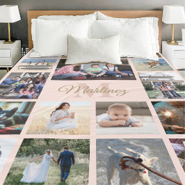 Manta Polar Collage de fotos familiar Rubor Rosa & Gold Monogr