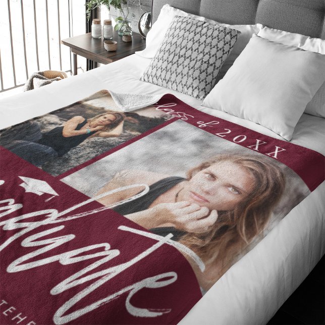 Manta Polar Collage de fotos Graduación Fleece Blanket Borgoña (Celebrate your graduate's milestone with our cozy, custom fleece blanket. )