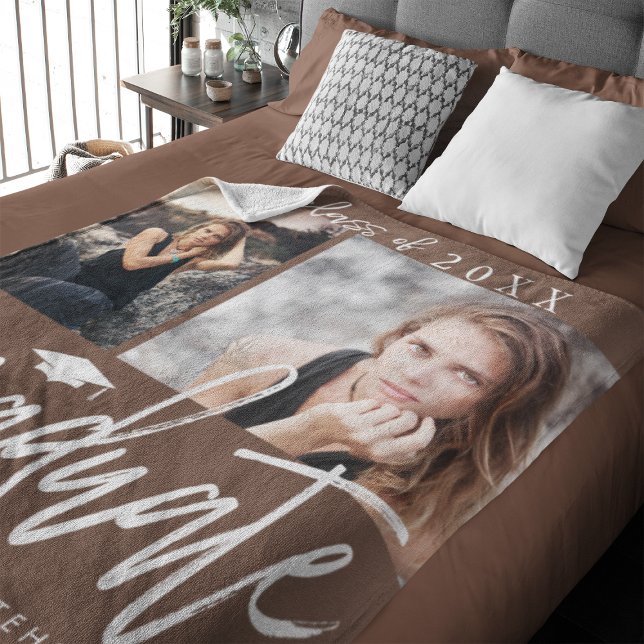 Manta Polar Collage de fotos Graduación Fleece Blanket Tan (Celebrate your graduate's milestone with our cozy, custom fleece blanket. )