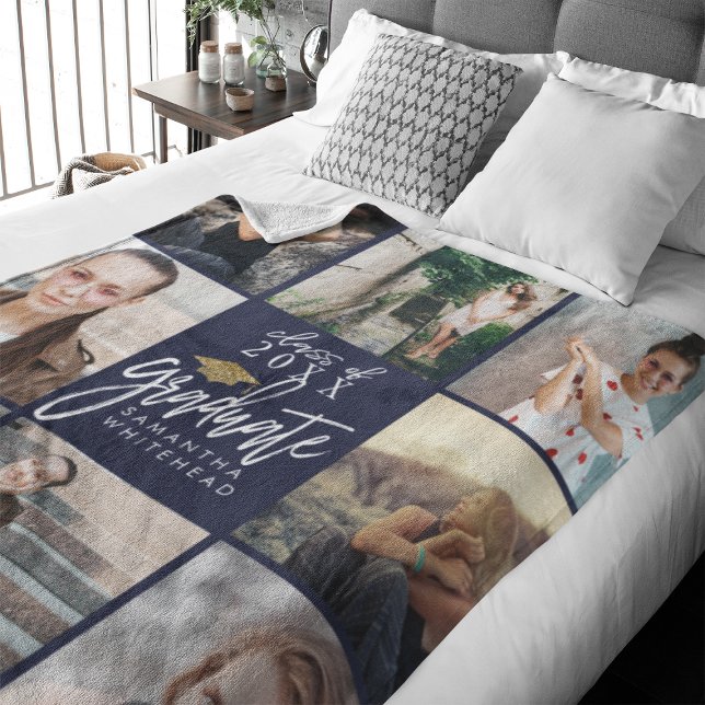 Manta Polar Collage de fotos graduado Purpurina de oro Cabo Ma (Celebrate your graduate's milestone with our cozy, custom fleece blanket. )