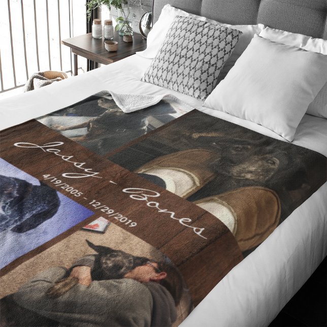 Manta Polar Collage de fotos Mascota memorial moderno  madera (Capture precious pet moments with our Modern Pet Photo Collage Fleece Blanket. )