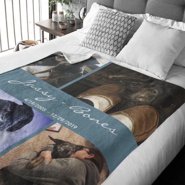 Manta Polar Collage de fotos Mascota memorial moderno Verde az (Capture precious pet moments with our Modern Pet Photo Collage Fleece Blanket.)