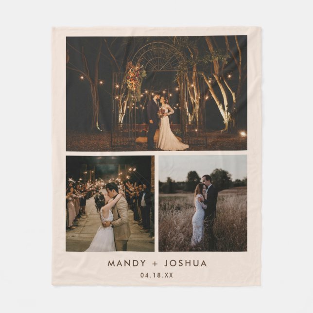 Manta Polar Collage de fotos minimo moderno de pareja beige (Anverso)