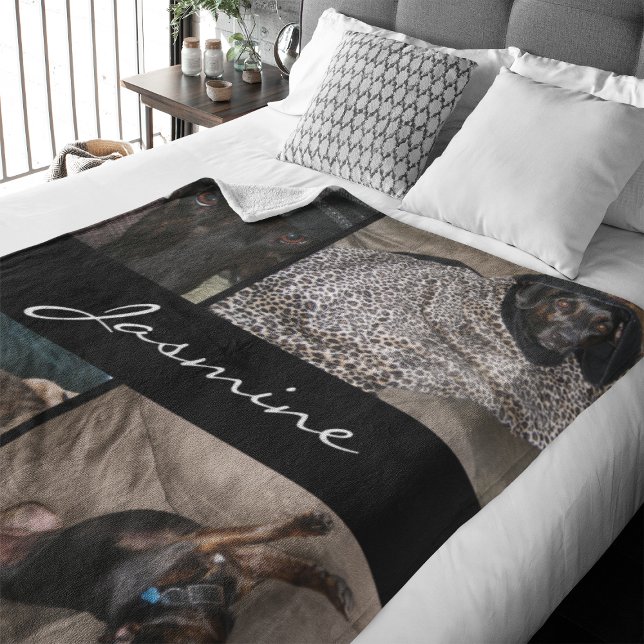 Manta Polar Collage de fotos modernas | Fleece Dog Blanket (Capture precious pet moments with our Modern Pet Photo Collage Fleece Blanket. )