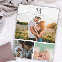 Collage de fotos moderno monogramado Gris y blanco