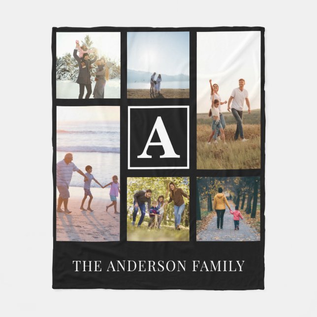 Manta Polar Collage de fotos Monograma 6 personalizado (Anverso)