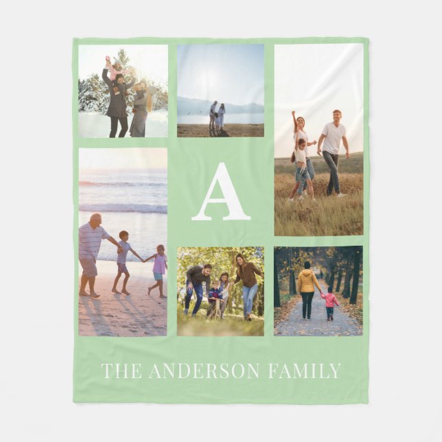 Manta Polar Collage de fotos Monograma 6 personalizado (Anverso)