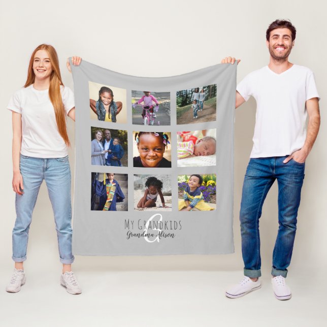 Manta Polar Collage de fotos Monograma Abuelos nietos grises (In situ)