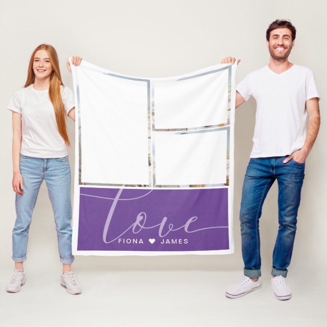 Manta Polar Collage de fotos morado moderno amor personalizado (In situ)