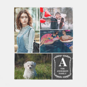 Manta Polar Collage de fotos personalizado 4 con monograma y