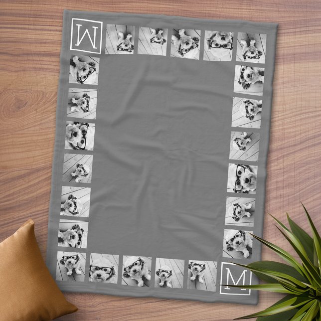 Manta Polar collage de fotos Personalizado Monograma Carbón (Personalized Fleece Blanket - Add Photos and Text or Customize completely in advanced design area)