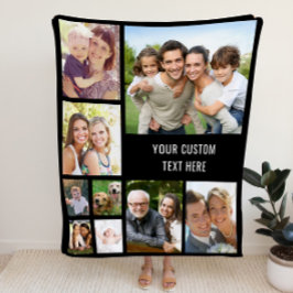 Manta Polar Collage de fotos personalizado negro