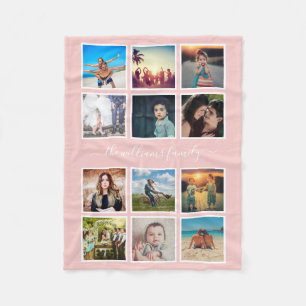 Manta Polar Collage de fotos personalizado Rubor Pink