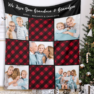 Manta Polar Collage de fotos Red Plaid 5 personalizado de la f