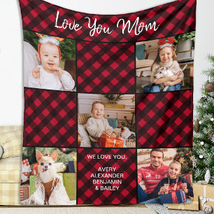 Manta Polar Collage de fotos Red Plaid 5 personalizado de la f