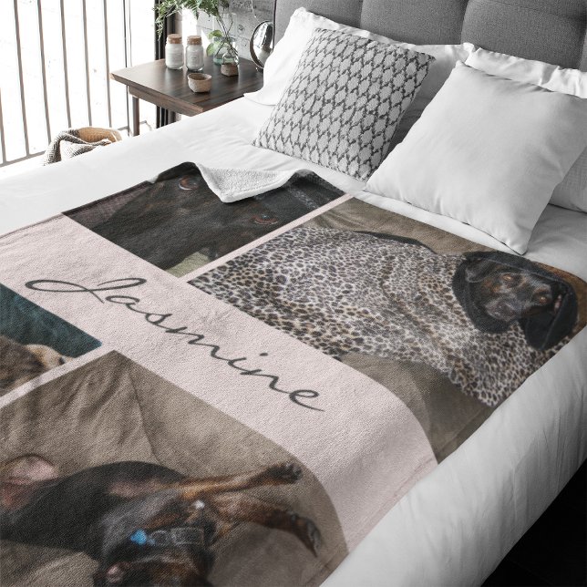 Manta Polar Collage de fotos rosa Rubor | Fleece Dog Blanket (Capture precious pet moments with our Modern Pet Photo Collage Fleece Blanket. )