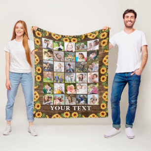 Manta Polar Collage de fotos Rustic Sunflower 30 personalizado