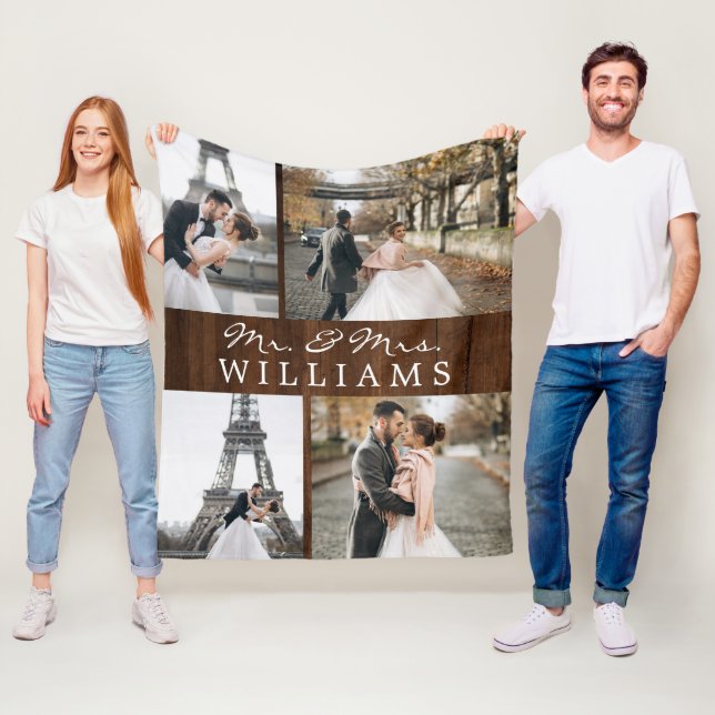 Manta Polar Collage de fotos Sr. & Sra. Newlywoed Monogram Dar (In situ)