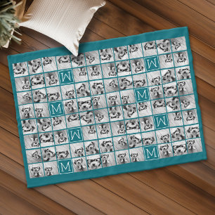 Manta Polar Collage de imágenes con azul monograma Personaliza