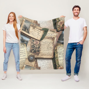 Manta Polar Collage de letras antiguas románticas con Rosas