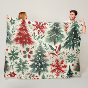 Manta Polar Collage de motivos navideños rojos y verdes con em