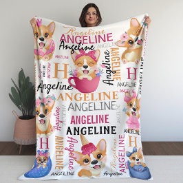 Manta Polar Collage de nombres personalizados de perros Corgi