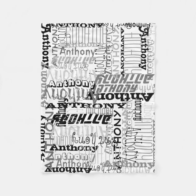 Manta Polar Collage de nombres personalizados de sombras grise (Anverso)