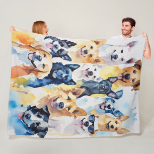 Manta Polar Collage de perros pintados con acuarela