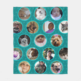 Manta Polar Collage de Punto Polka Mascotas Azules Verde azula