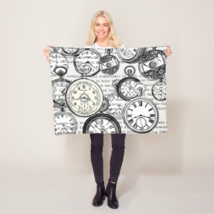 Manta Polar Collage de reloj de bolsillo victoriano Alicia en