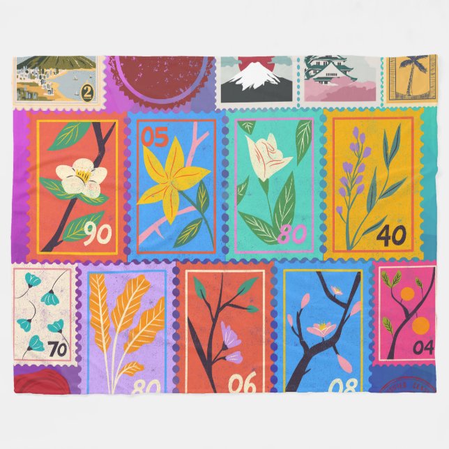 Manta Polar Collage de sellos al azar de la obra maestra falsa (Frente (Horizontal))