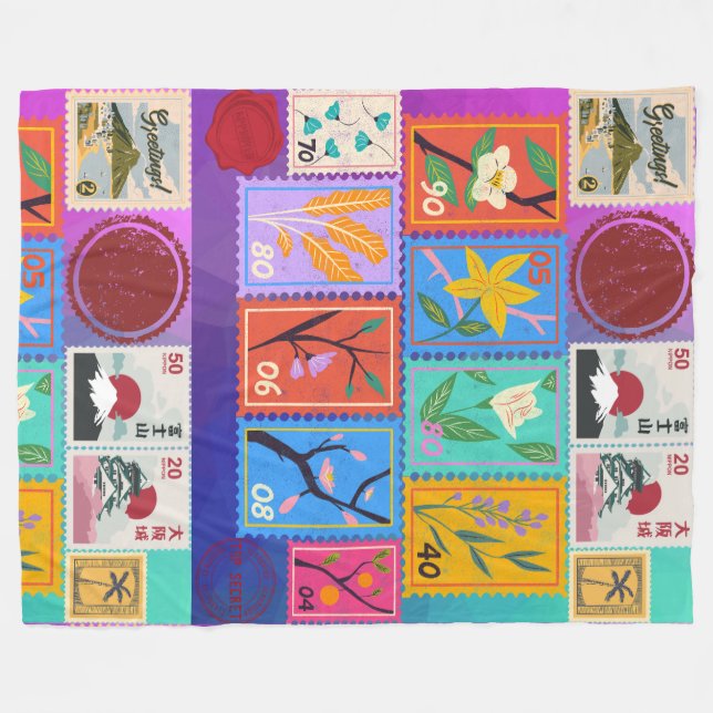 Manta Polar Collage de sellos al azar de la obra maestra falsa (Frente (Horizontal))