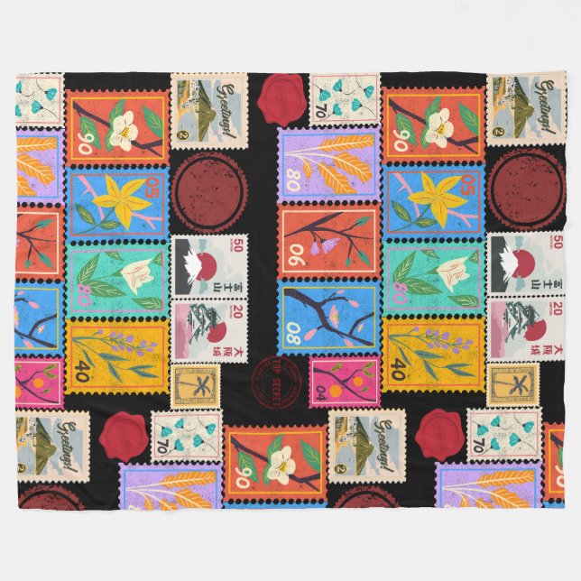 Manta Polar Collage de sellos al azar de la obra maestra falsa (Frente (Horizontal))