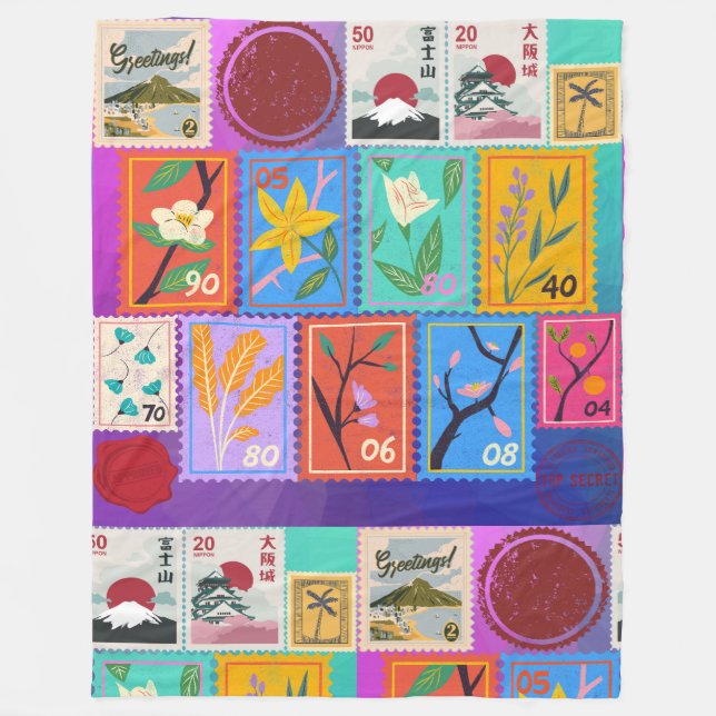 Manta Polar Collage de sellos al azar de la obra maestra falsa (Anverso)