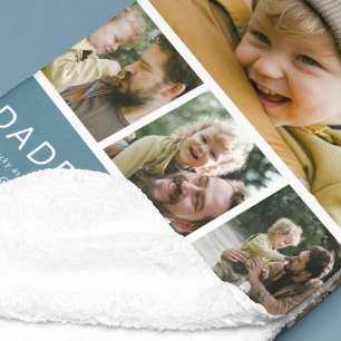 Manta Polar Collage de tiraje de fotos moderno azul para papá