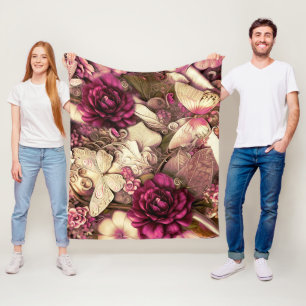 Manta Polar Collage Decorativo Mariposas Y Rosas