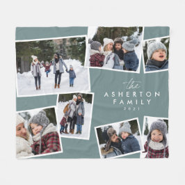 Manta Polar Collage familiar 7 foto personalizada verde azulad