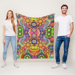 Manta Polar Collage Floral Mandala Psicodélico