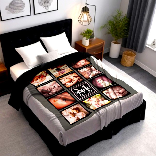 Manta Polar Collage fotográfico personalizado monogramado inic (Personalized photo collage blanket with name initial monogram)
