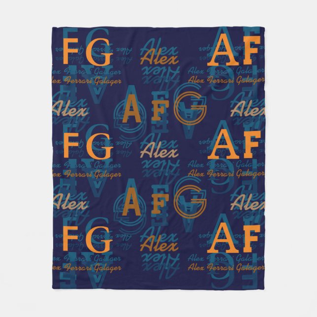 Manta Polar Collage moderno monogramado de Iniciales y Nombres (Anverso)