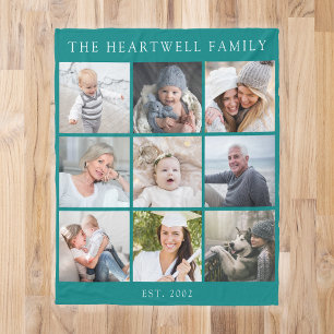 Manta Polar Collage personalizado de 9 fotos familiares azul t