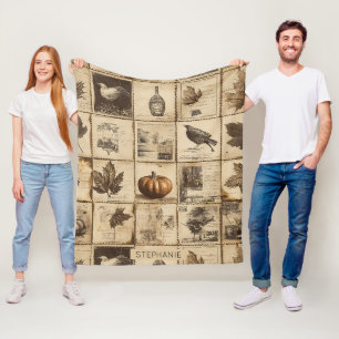 Manta Polar Collage rustico del Ephemera del Otoño   Tierra Ca