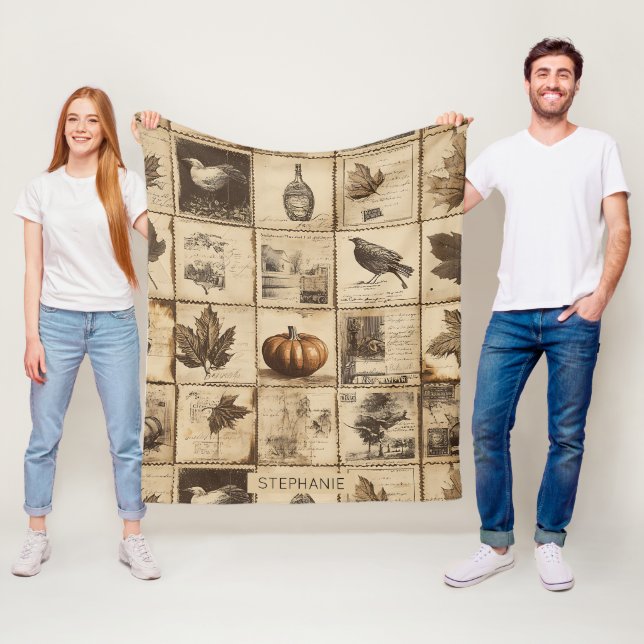 Manta Polar Collage rustico del Ephemera del Otoño | Tierra Ca (In situ)