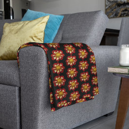 Manta Polar Collarette roja Dahlia patrón floral en negro