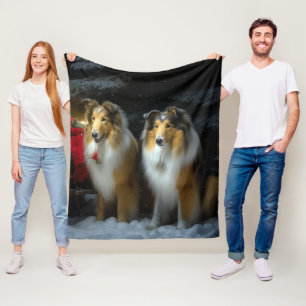 Manta Polar Collie Áspero Adorno de Navidad de Trineo Nevado